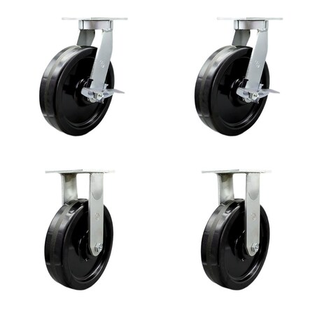 Service Caster 12'' Heavy Duty Phenolic Wheel Caster Set 2 Swivel Lock and Brake 2 Rigid, 4PK CRAN-SCC-KP92S1230-PHR-SLB-BSL-2-R-2